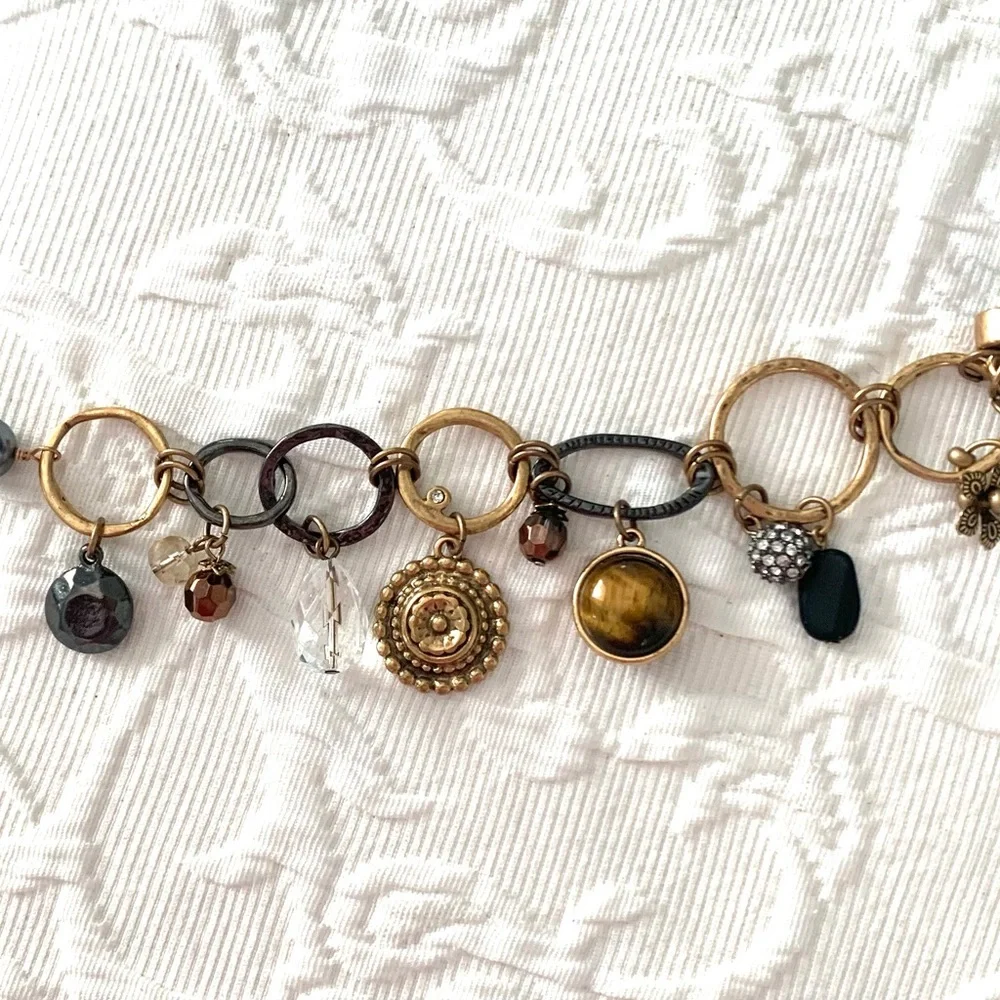 CHICO’S Charm Bracelet Matte Gold Bronze Magnet Clasp